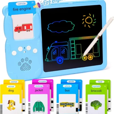 Jeu Éducatif Montessori 2-en-1 : Cartes Parlantes + Ardoise LCD