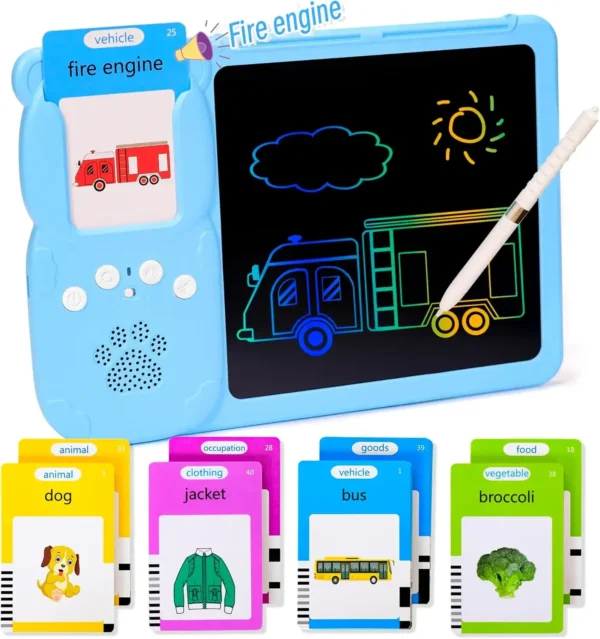 Jeu Éducatif Montessori 2-en-1 : Cartes Parlantes + Ardoise LCD