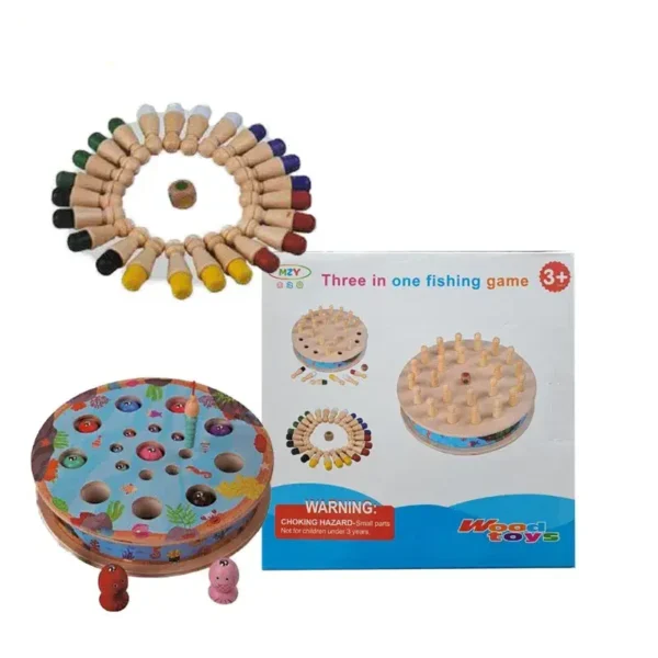 Jeu de Pêche et Mémoire en Bois Montessori avec plateau double face éducatif