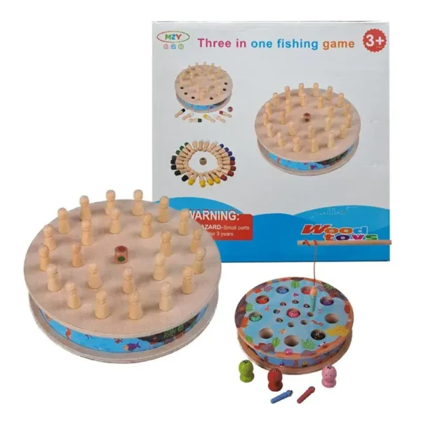 Jeu de mémoire Montessori en bois avec dé de couleur et pions